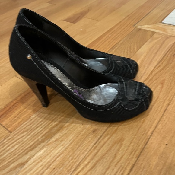 Vera Pelle Black Peep Toe Heels - Picture 3 of 4